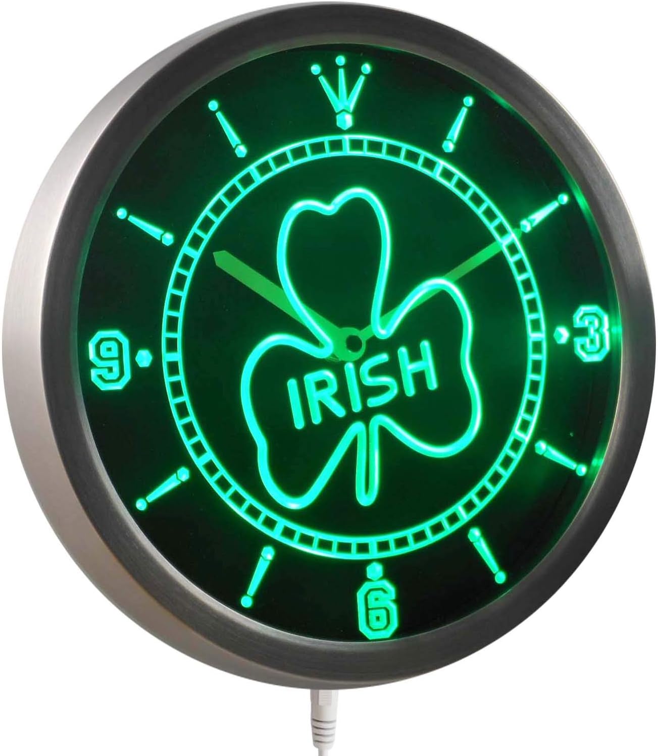 ADVPRO nc0328-b Irish Pub Shamrock Bar Beer Neon Sign LED Wall Clock