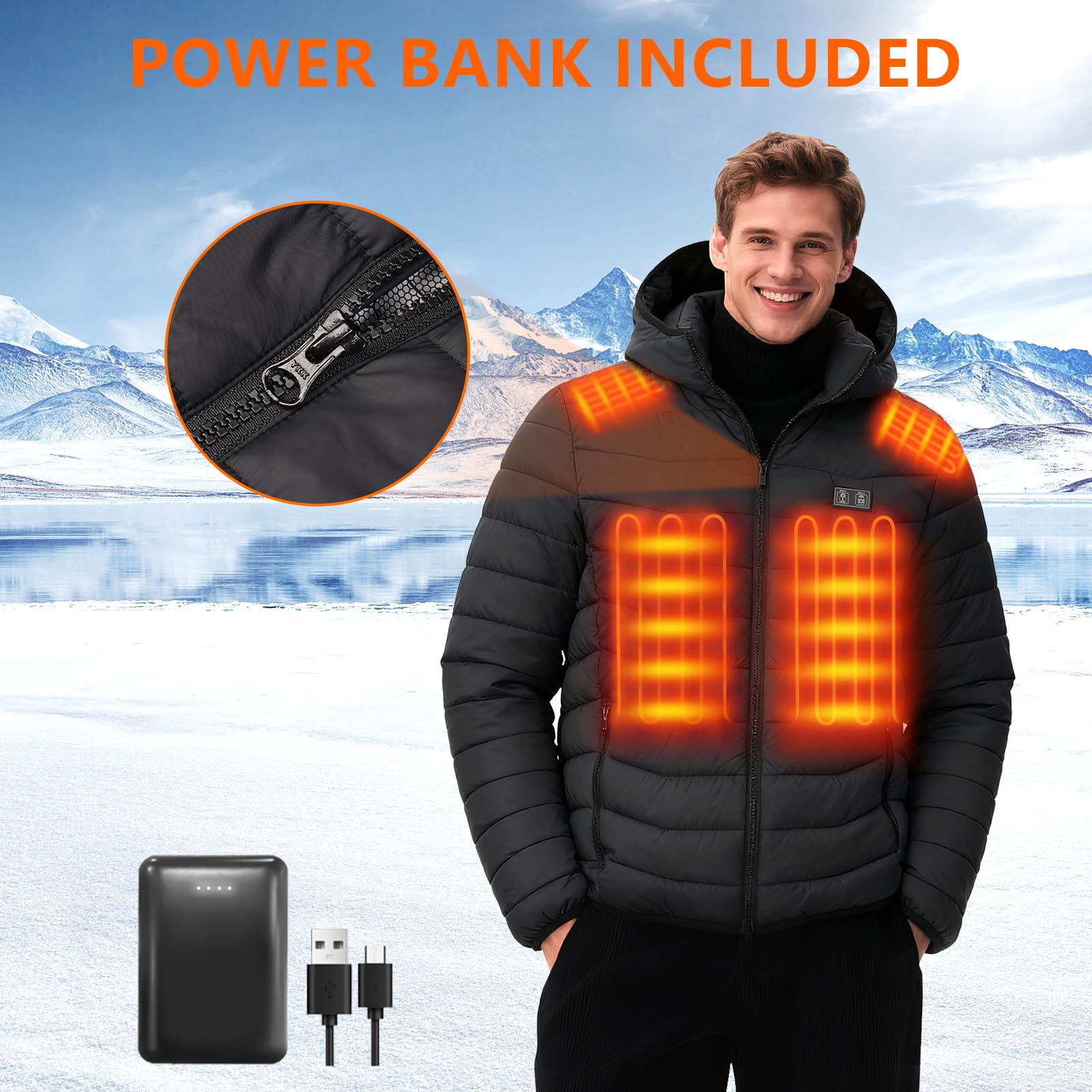 Rrtizan Gilet Riscaldato Uomo con Batteria 10000mAh, Giubbotto Riscaldanto con 15 Zone e 3 Livelli Temperatura, Impermeabile Antivento per Giubbotto Moto, Ciclismo, Pesca