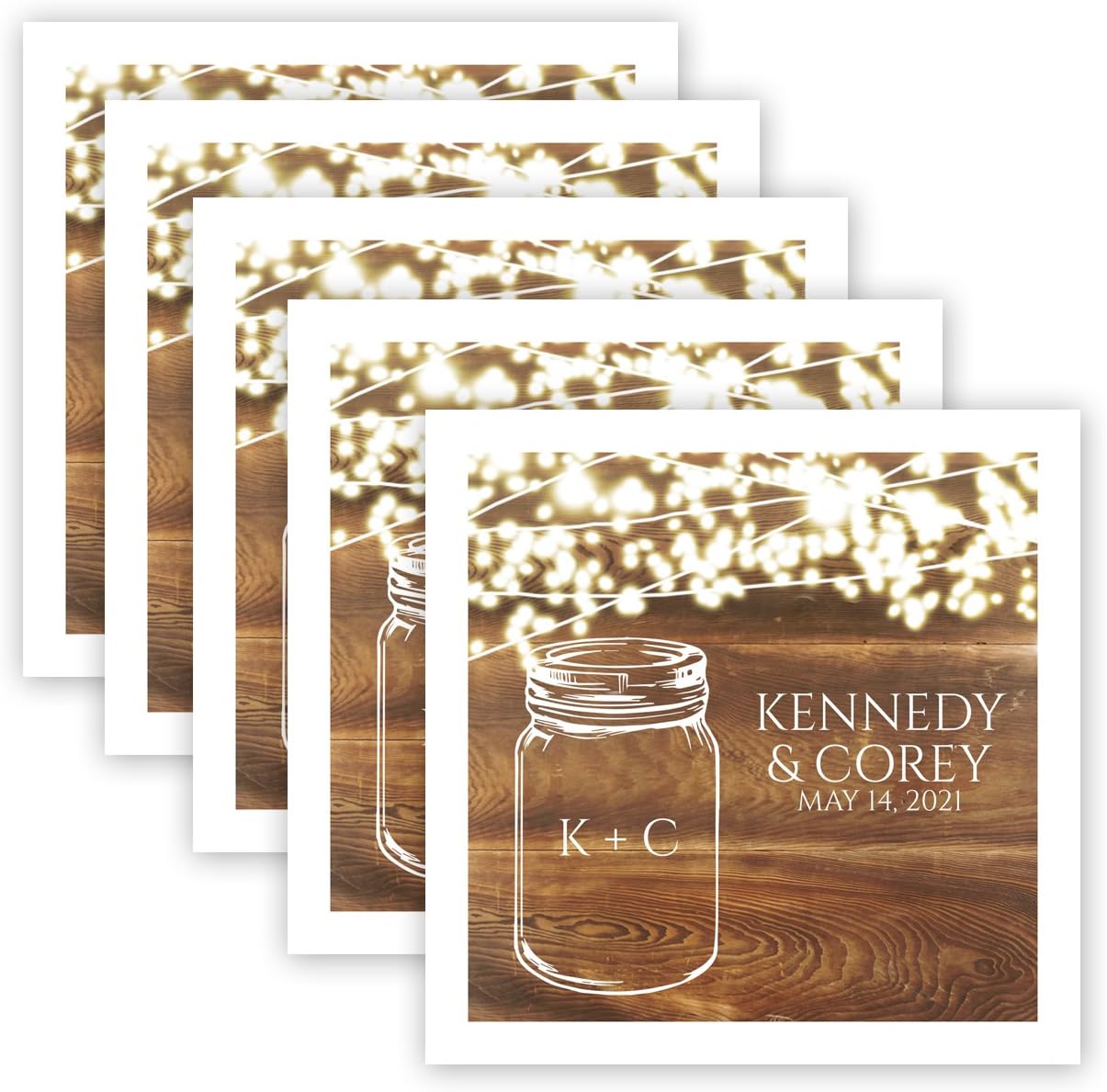 Country Sparkler Personalized Luncheon Napkins / 100 White Paper Uncoined Rustic Lights Napkins With Choice Of Font / 6 1/2'' x 6 1/2'' Folded Custom Napkins/Made In The USA