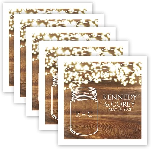Miniatura 2 de Country Sparkler - Servilletas de cóctel personalizadas, 100 servilletas de papel blanco sin acuñar con luces rústicas con personalización, 4 34 x 4