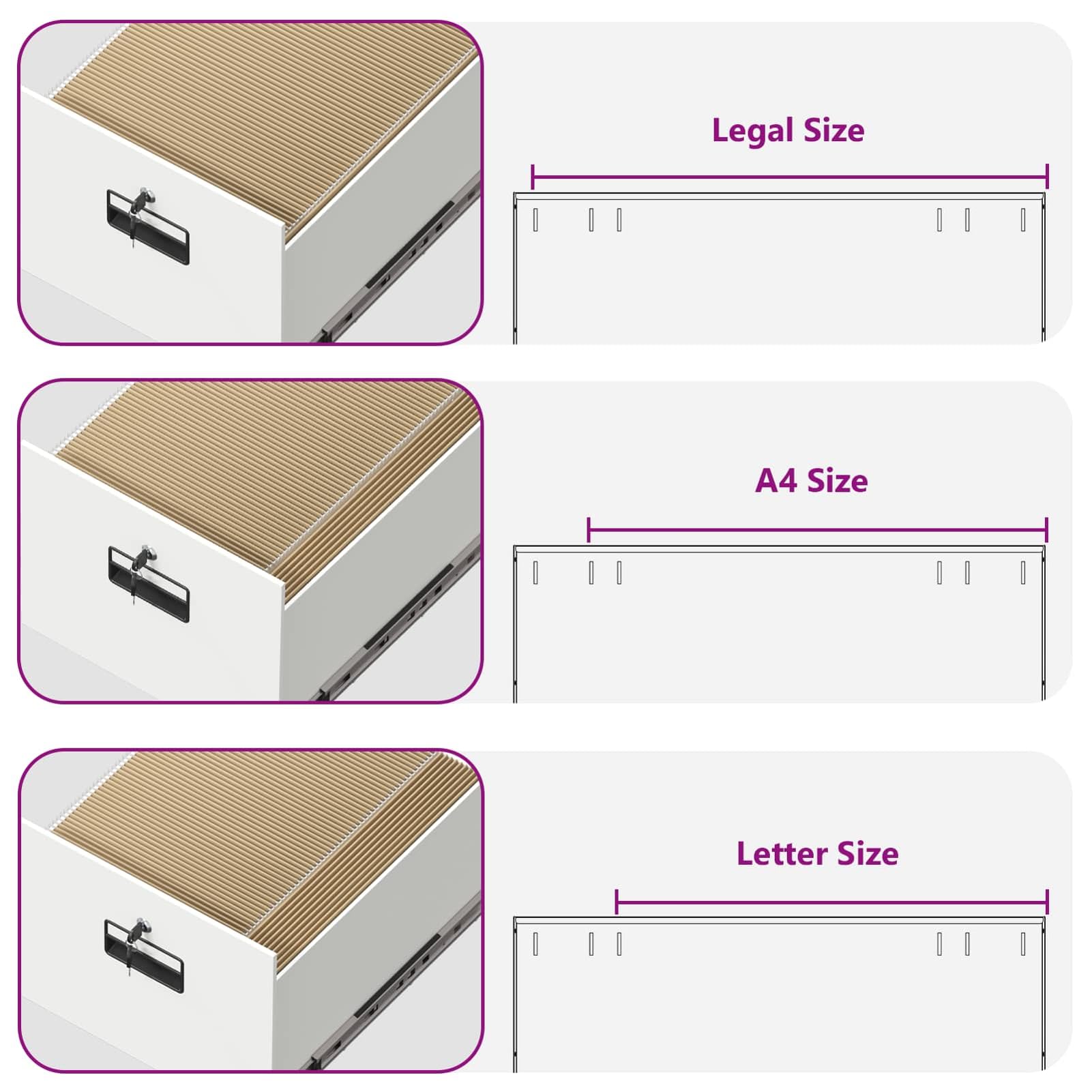 Aktenschrank Weiß aus robustem kaltgewalztem Stahl 44 x 50 x 74,5 cm mit 2 ausziehbaren Regalen und Nockenschlössern für Büroorganisation