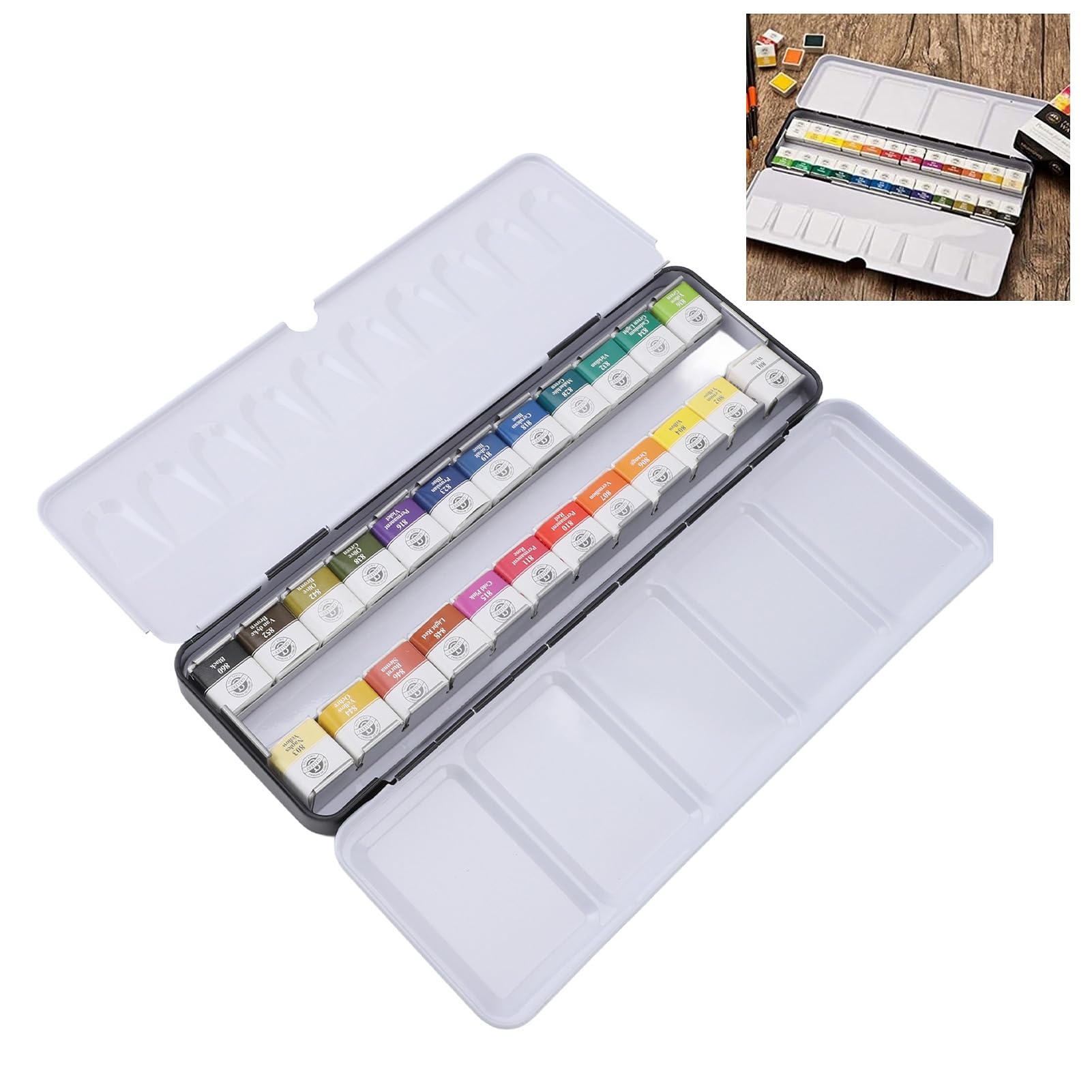 CDQL Aquarellfarben-Set, 24 Farben, Hochwertiges, Festes Aquarell in Blechdose, Paletten-Set, Kunstpigment-Set, 24 Lebendige Farben (24 Farben)