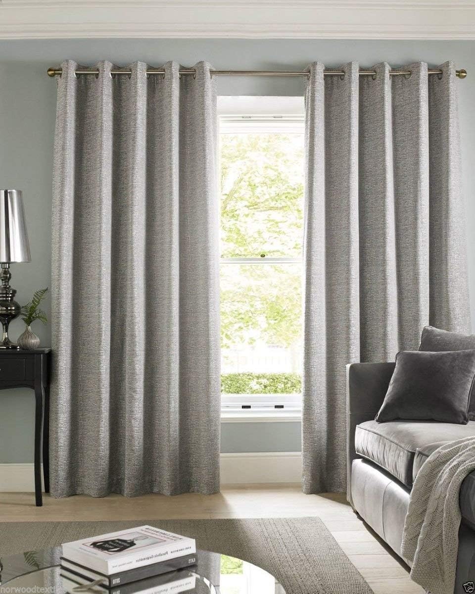Cairo Silver Grey Lined Ready Made Eyelet Ring Top Chenille Curtains by Ashley Wilde 90" x 72" (229cm x 183cm)