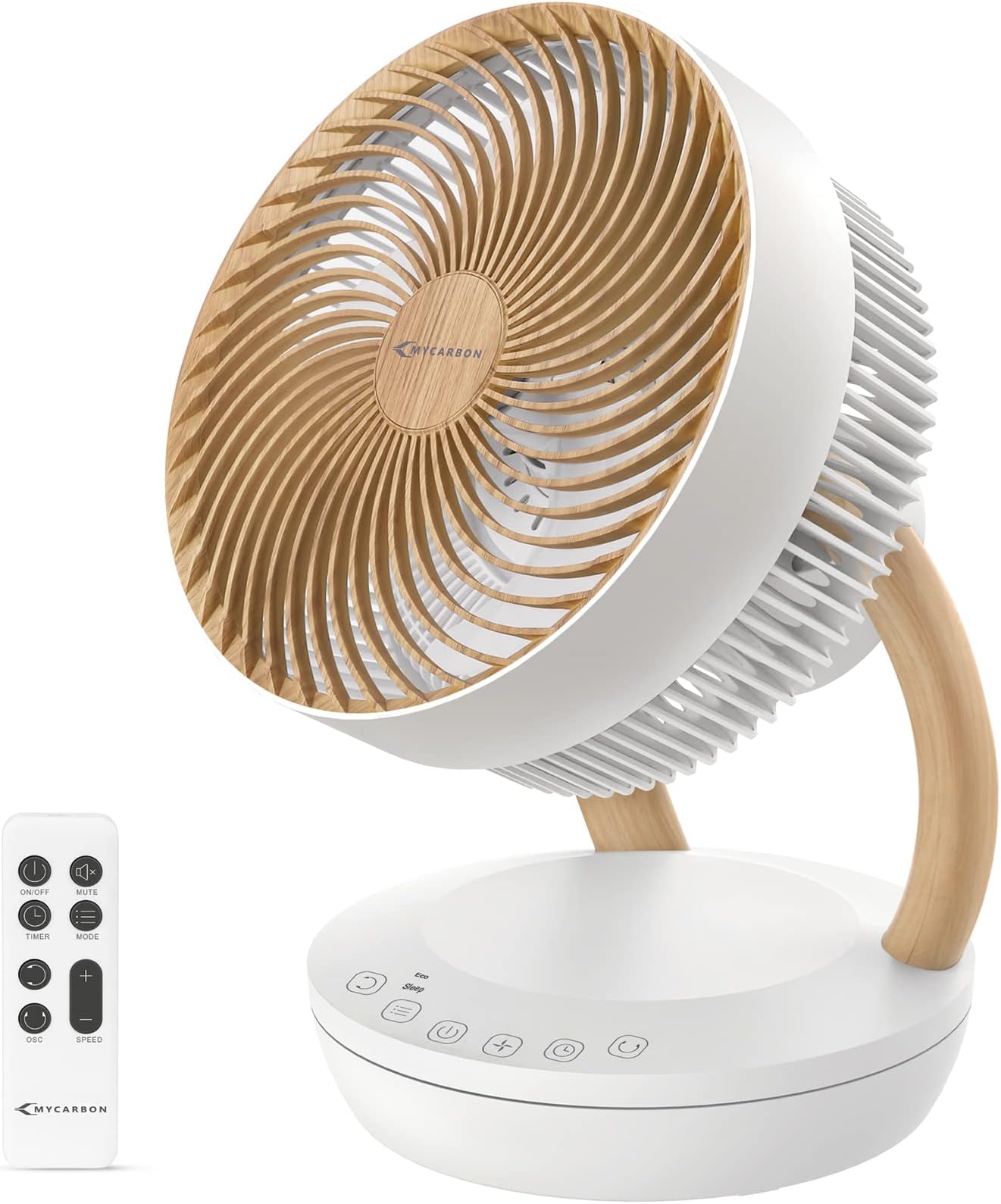 MYCARBON Silent Fan Electric Desk Fan Oscillating Cooling Fans Air Circulator, 20dB Quiet Fan for Bedroom, Home use, Brushless Motor DC Energy-efficient, ECO/Sleep Mode/8 Speeds, Timer, Remote Control