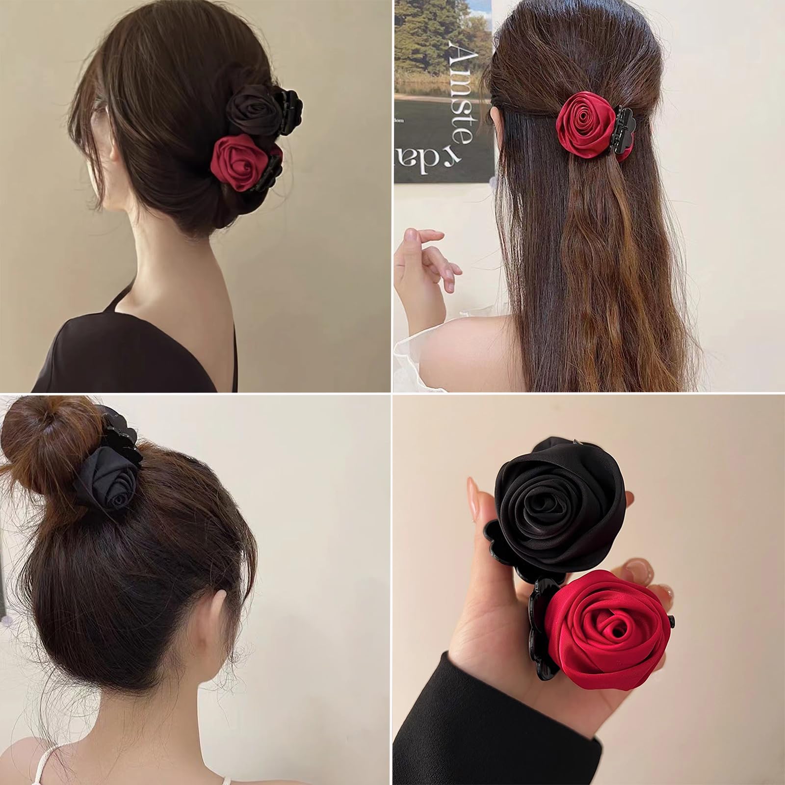 Amazon.com: 2 Pcs Retro Satin Rose Hair Claw Clip for Women Rose