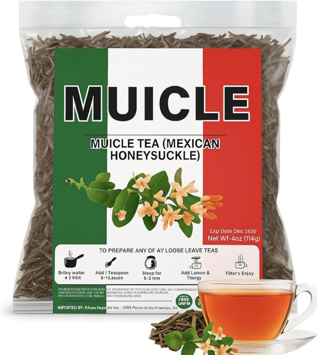 Muicle Té (Mexican Honeysuckle Herbal Tea) - 100% Natural, Vegan, Non-GMO Muicle Herbal Tea - Premium Mexican Honeysuckle Tea - Imported from Mexico (1LB)