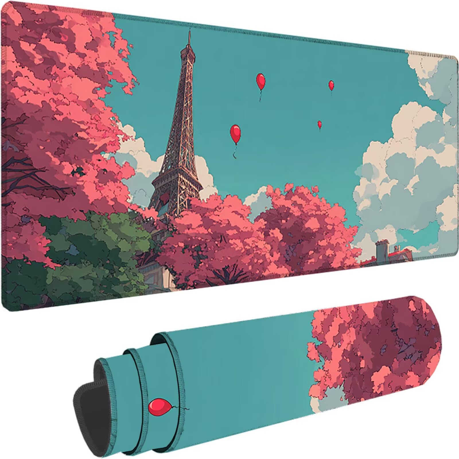 Rosa Alfombrilla Ratón XXL 1500x800x3 mm Grande Alfombrilla Ratón Gaming Torre Eiffel Art con Bordes Cosidos Diseño, Base de Goma Antideslizante Mouse Pad para PC Gaming Protector Escritorio z-6110