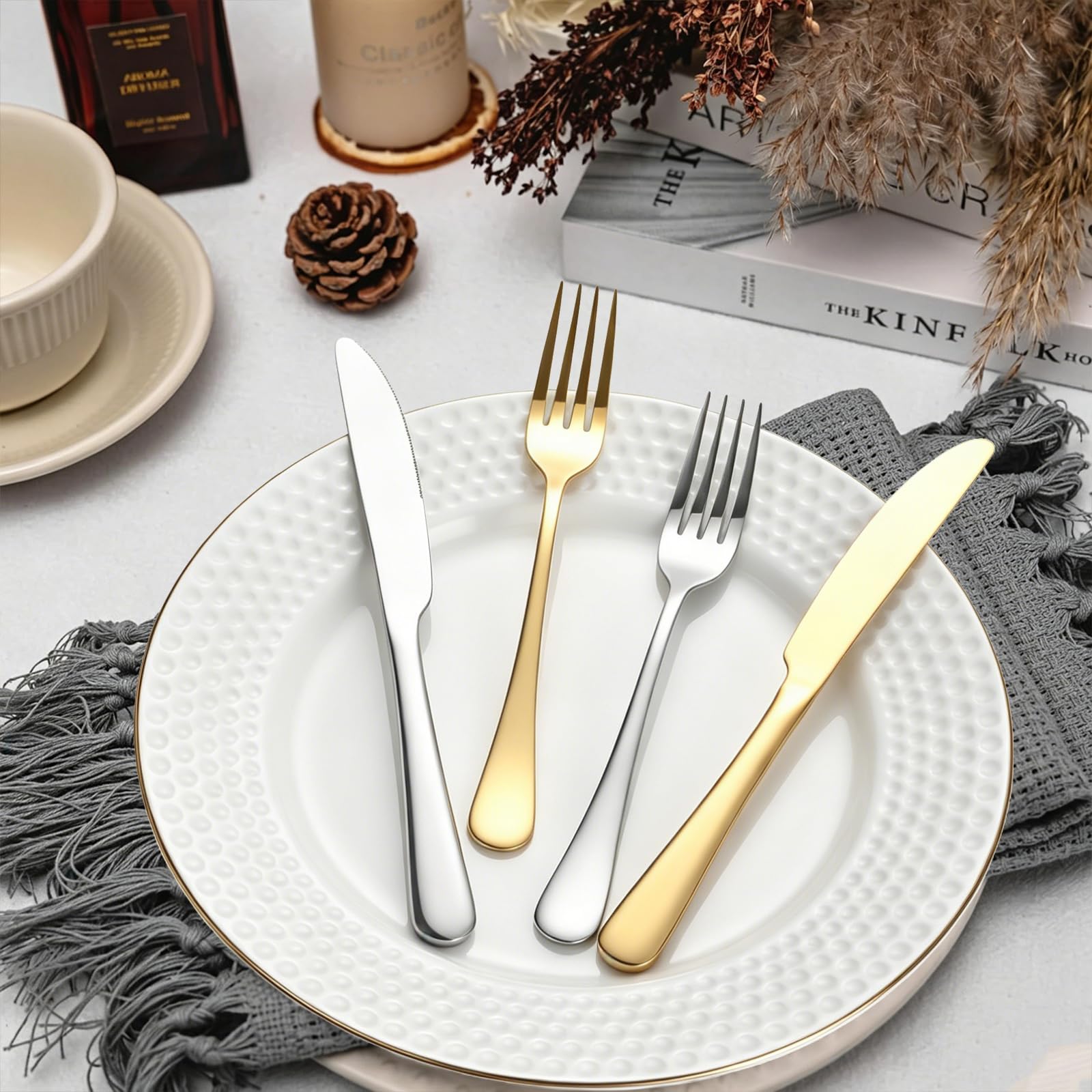 Gold Silverware Set - 100 Forks & Knives -6