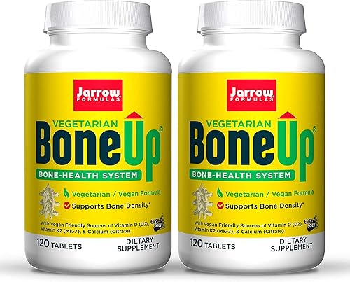 Jarrow Formulas BoneUp Vegetarian - 120 tabletas, paquete de 2 - Suplemento vegetarianovegano para la salud ósea - Fuentes veganas de vitamina D3,