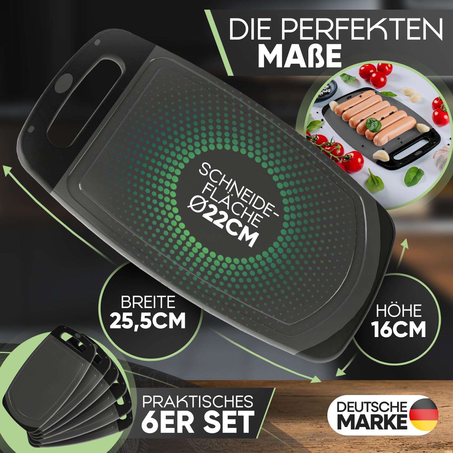 Loco Bird Frühstücksbrettchen Spülmaschinenfest - Brettchen 25x16cm, Schneidebrett Kunststoff BPA freie, Hygienisches Brotzeitbrett für die Küche, Vielseitiges Schneidbrett Set, Robustes Cutting Board