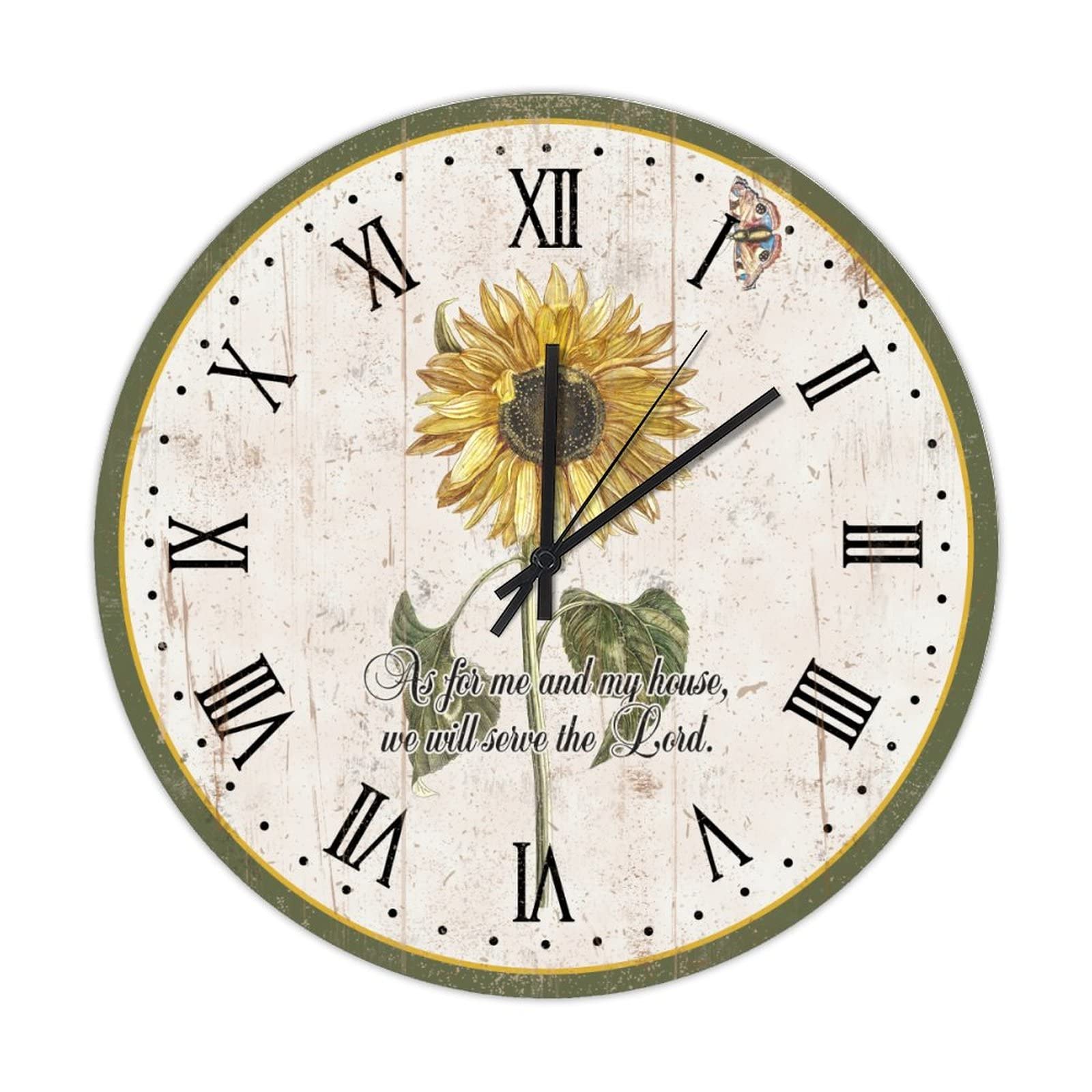 Horloge murale rétro silencieuse grand format en bois fleur décor de cuisine vintage