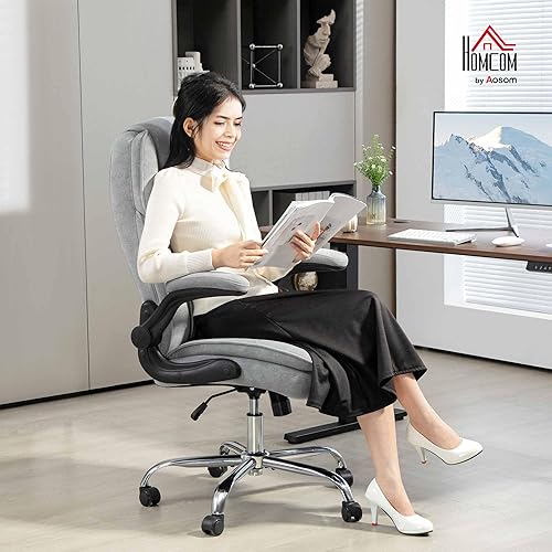 Miniatura 2 de HOMCOM Silla de oficina con respaldo alto, silla de escritorio ejecutiva con ruedas giratorias, reposabrazos abatible, altura ajustable, silla de