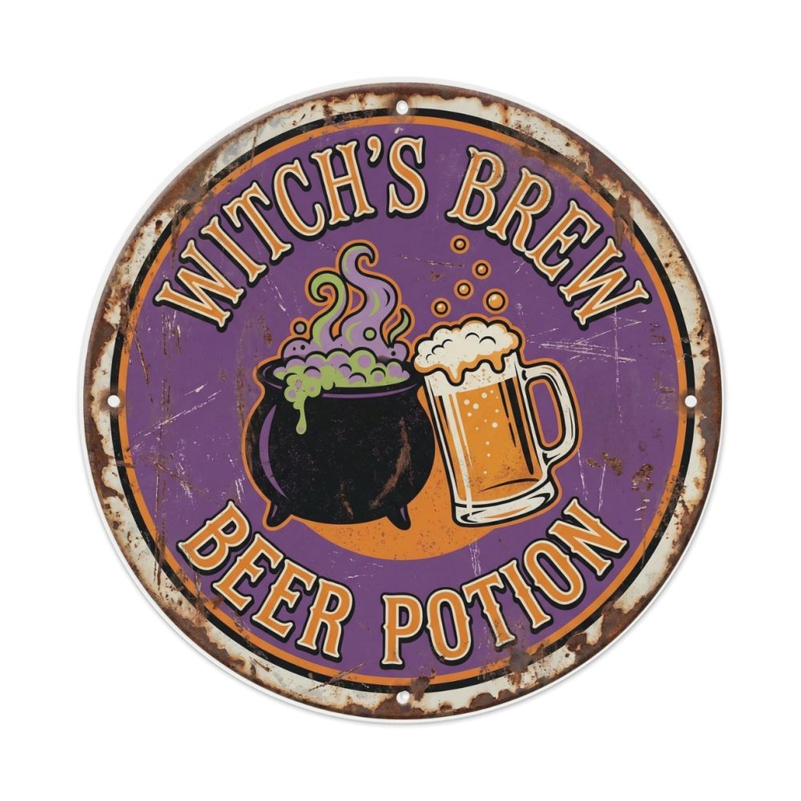 Retro Bar Witch Magical Lounge Beer Metal Tin Sign Plaque Wall Decor for Cafe, Club Bar, Office, Home Garden Round Metal Poster 8x8Inch