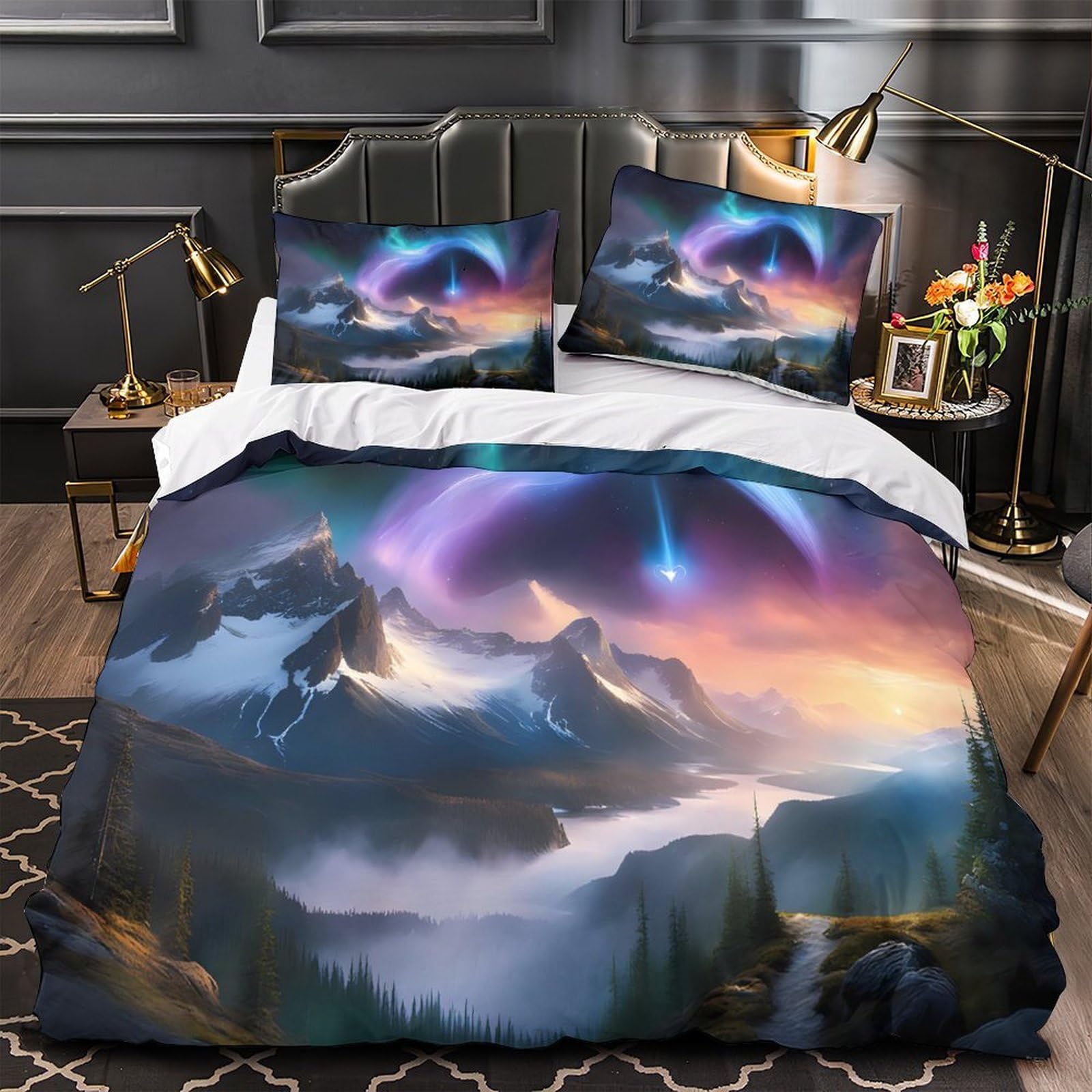 Housse de couette paysage de montagne hypoallergénique pour un sommeil sans irritations