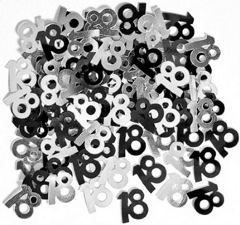 18th Birthday Confetti 14g - Black & Silver Metallic Foil Table Scatter Sprinkles, Number 18 Party Decorations for Birthday Tables, Cards, Invitations, Gift Bags and Celebration Décor