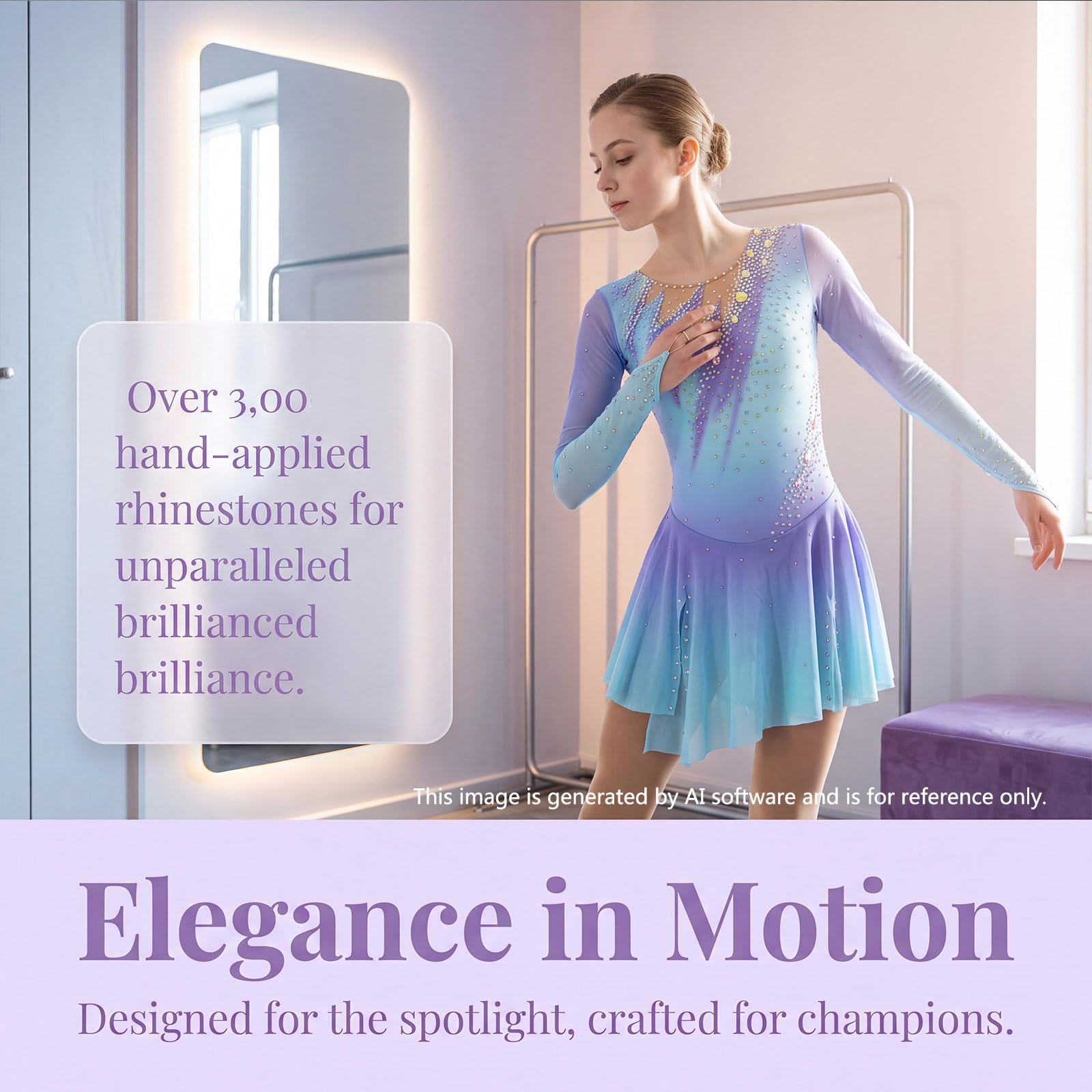 LIUHUO Robe de Patinage Artistique élégante pour Filles et Femmes avec Jupe de Danse sur Glace dégradé Bleu