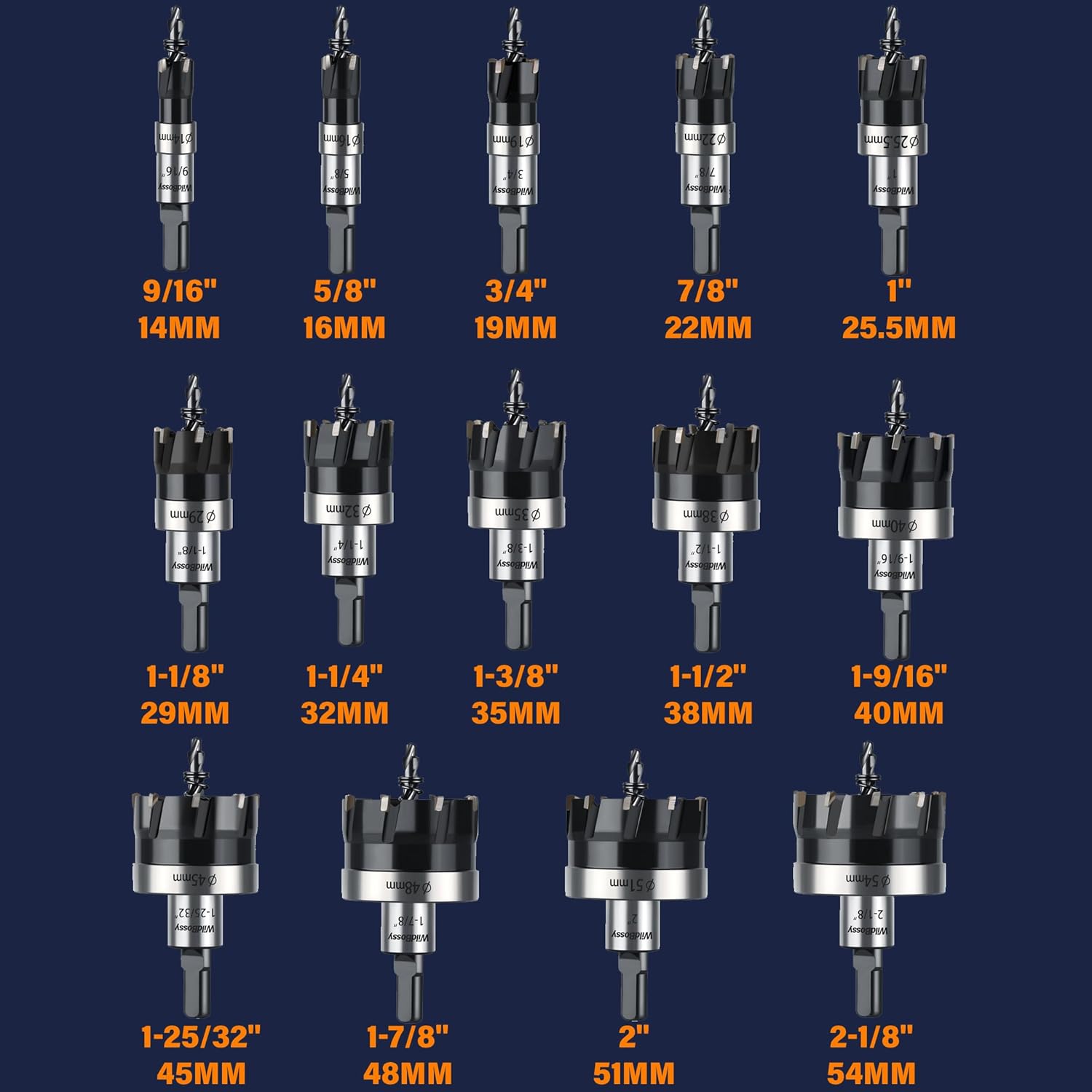 Carbide Hole Saw Kit for Metal TCT Hole Saw Drill Bit Set Hole Cutter Kit for Stainless Steel 14PCS(9/16" to 2-1/8")