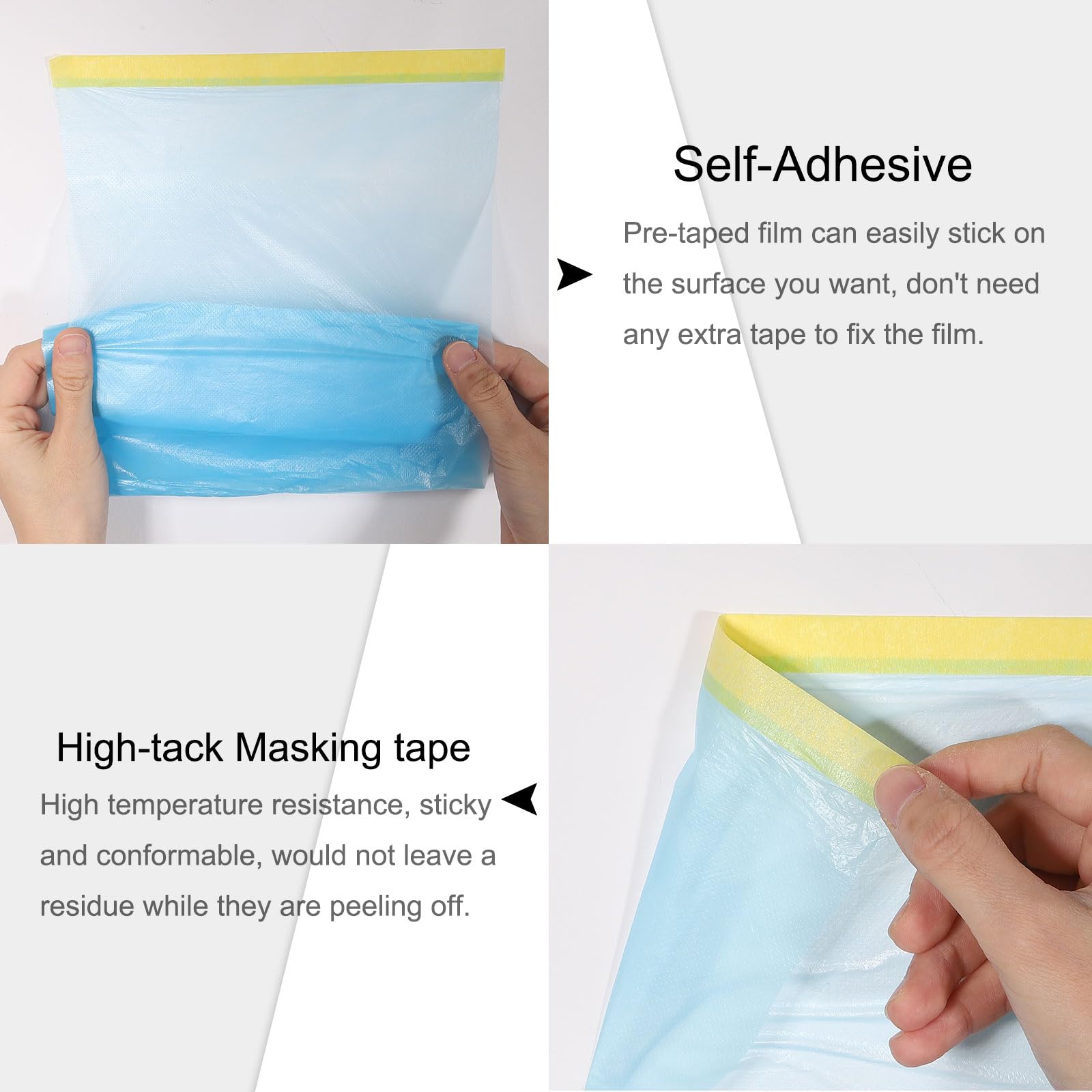 QUARKZMAN Pellicola Protettiva Pretapezzata, 1.5m x 20m Telo Di Plastica Per Pittura Con Nastro Adesivo A Media Adesione Per Protezione Durante Pittura E Verniciatura Pellicola Blu 6Pezzi