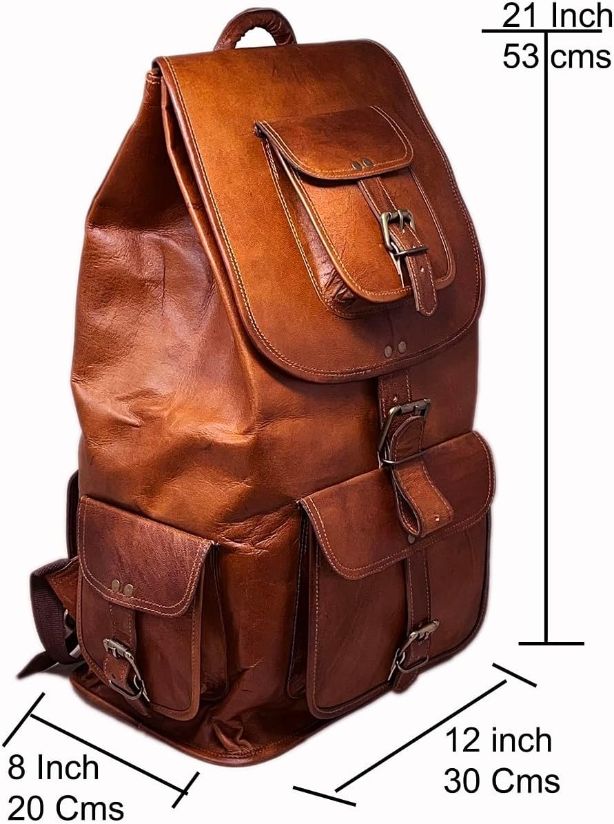 Jaald 21" Brown Leather Laptop Backpack Vintage Rucksack Travel Mochila Knapsack - Image 2
