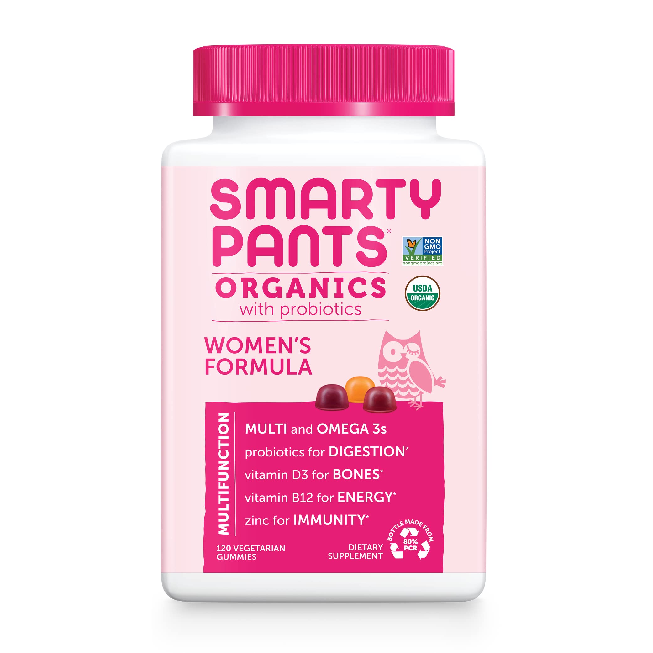 Photo 1 of *EXP: 2/19/2023* SmartyPants Organic Womens Multivitamin, Daily Gummy Vitamins: Biotin, Probiotics, Vitamin C, D3, B12, Omega 3, & Zinc for Immune Support, Energy, & Hair Skin & Nails, 120 Gummies, 30 Day Supply Organic Womens Gummy
