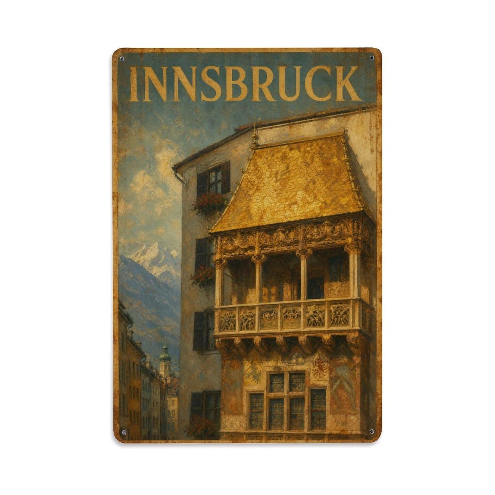 Huiyhb 8X12inch(20X30cm) Vintage Travel Innsbruck Gilded Landmark Austria Metal Tin Sign
