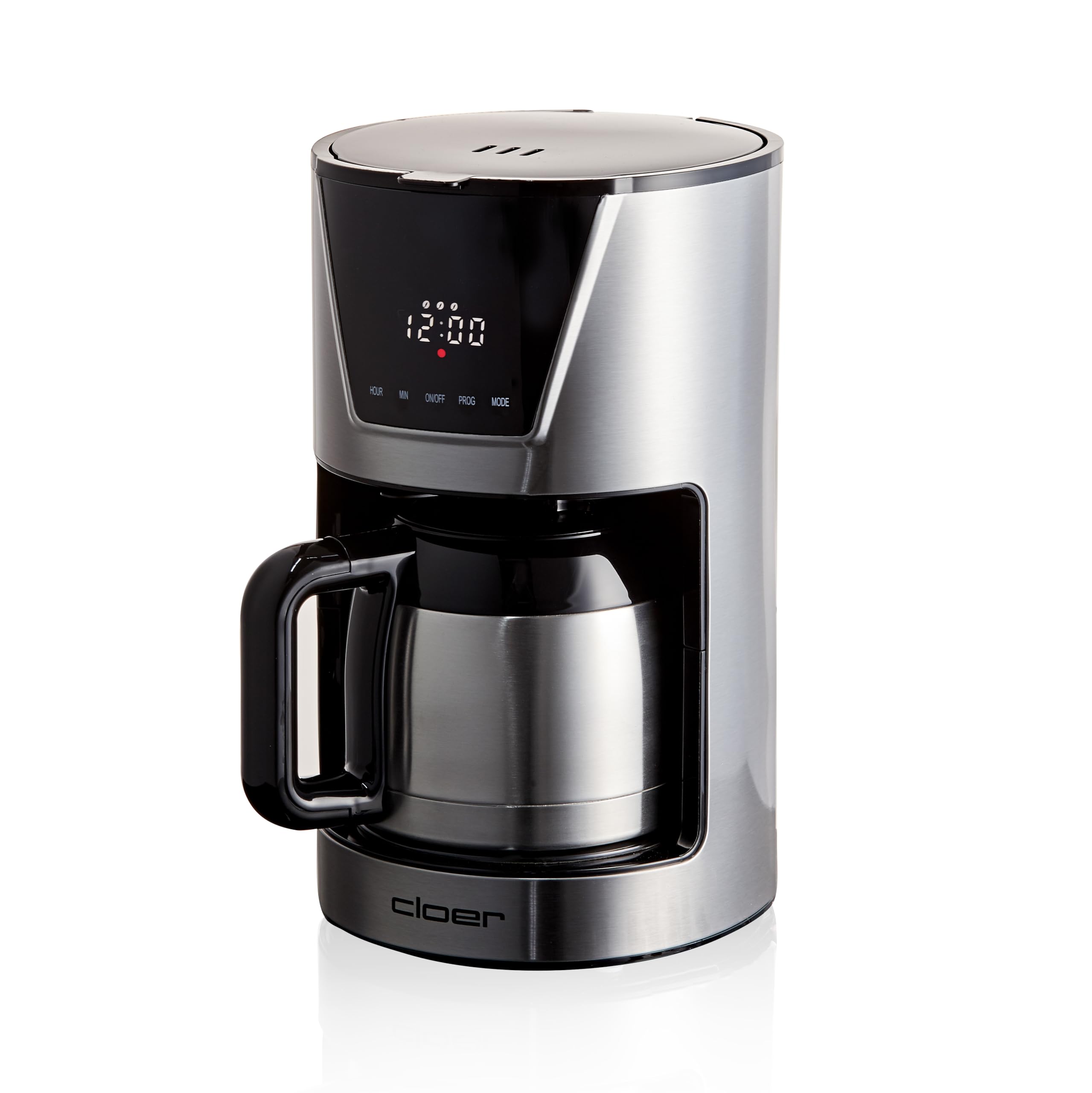 cloer 5258 Cafetera de filtro para 10 tazas, función de mantener caliente, Cuchara medidora, Niveles de aroma seleccionables, pantalla táctil LCD, temporizador, tamaño del filtro 1 x 4, 800 W