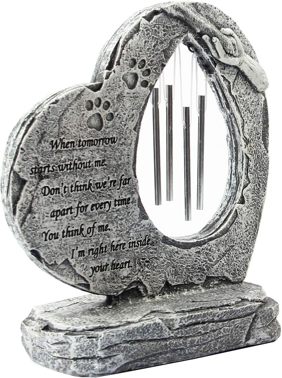 PFativant Pet Loss Memorial Stones, Heart-Shaped Paw Print & Wind Chimes 18 x 8.5 x 21 cm