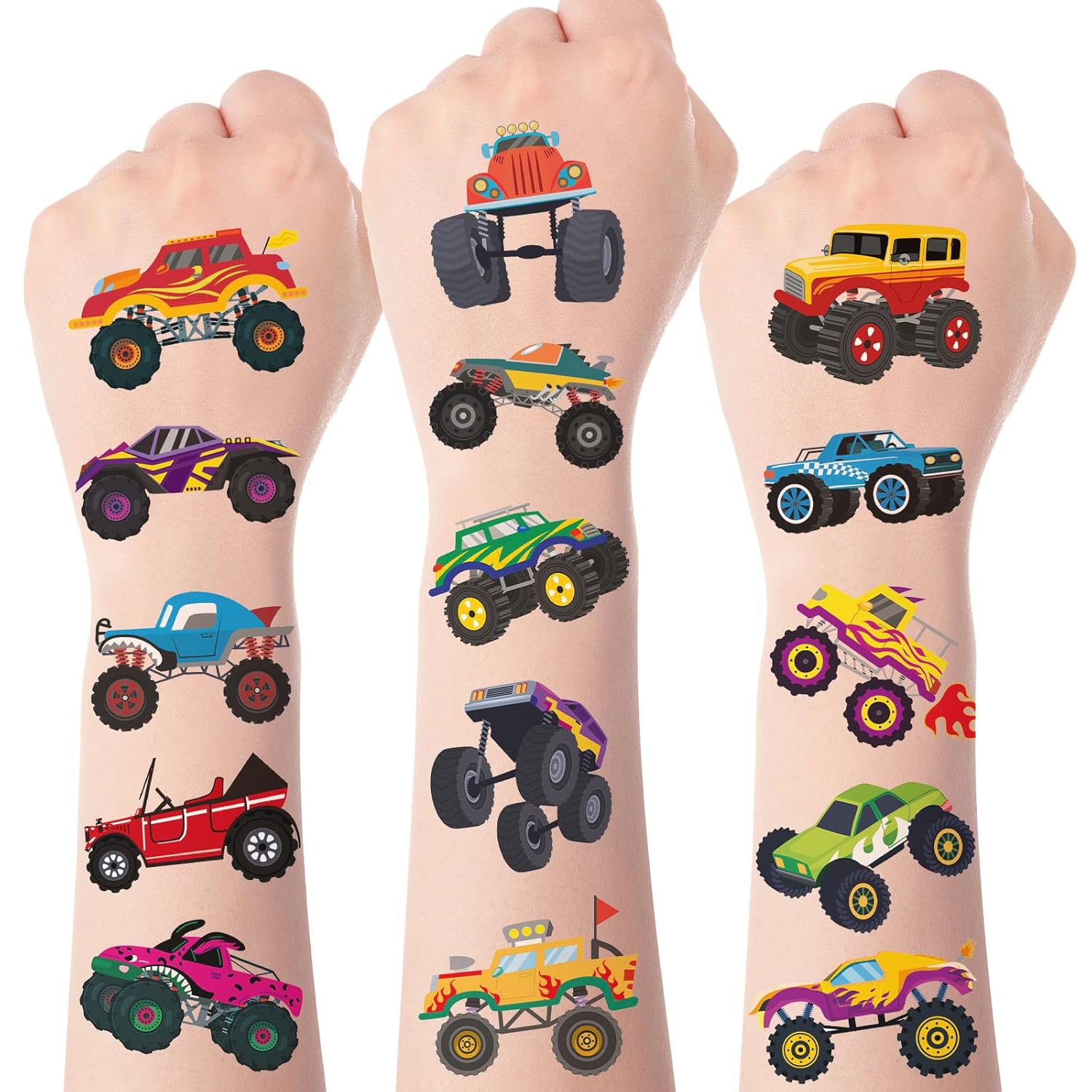 104 PCS Monster Truck Temporary Tattoos for Kids Party Supplies, Individually Wrapped Monster Truck Fake Tattoos Temp Tattoo Stickers for Boys Girls Birthday Party Favors Decorations Activities - Image 3