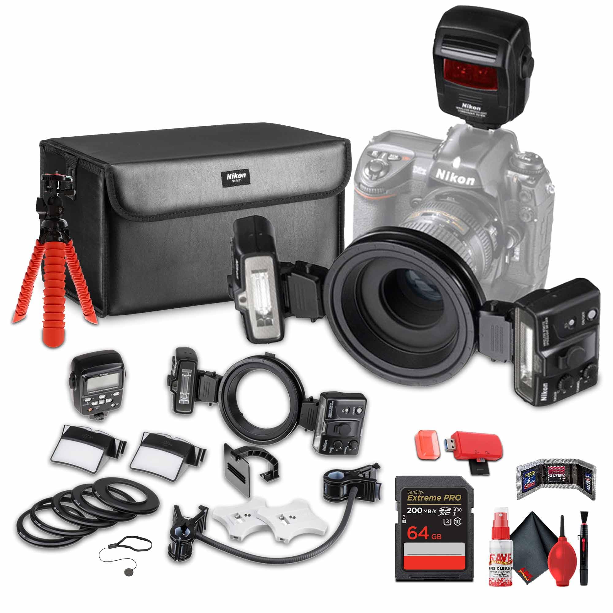 Nikon R1C1 Wireless Close-Up Speedlight System Nikon Digital SLR Cameras (4803) + 64GB Memory Card + Flexible Tripod + Cleaning Kit + Card Wallet +