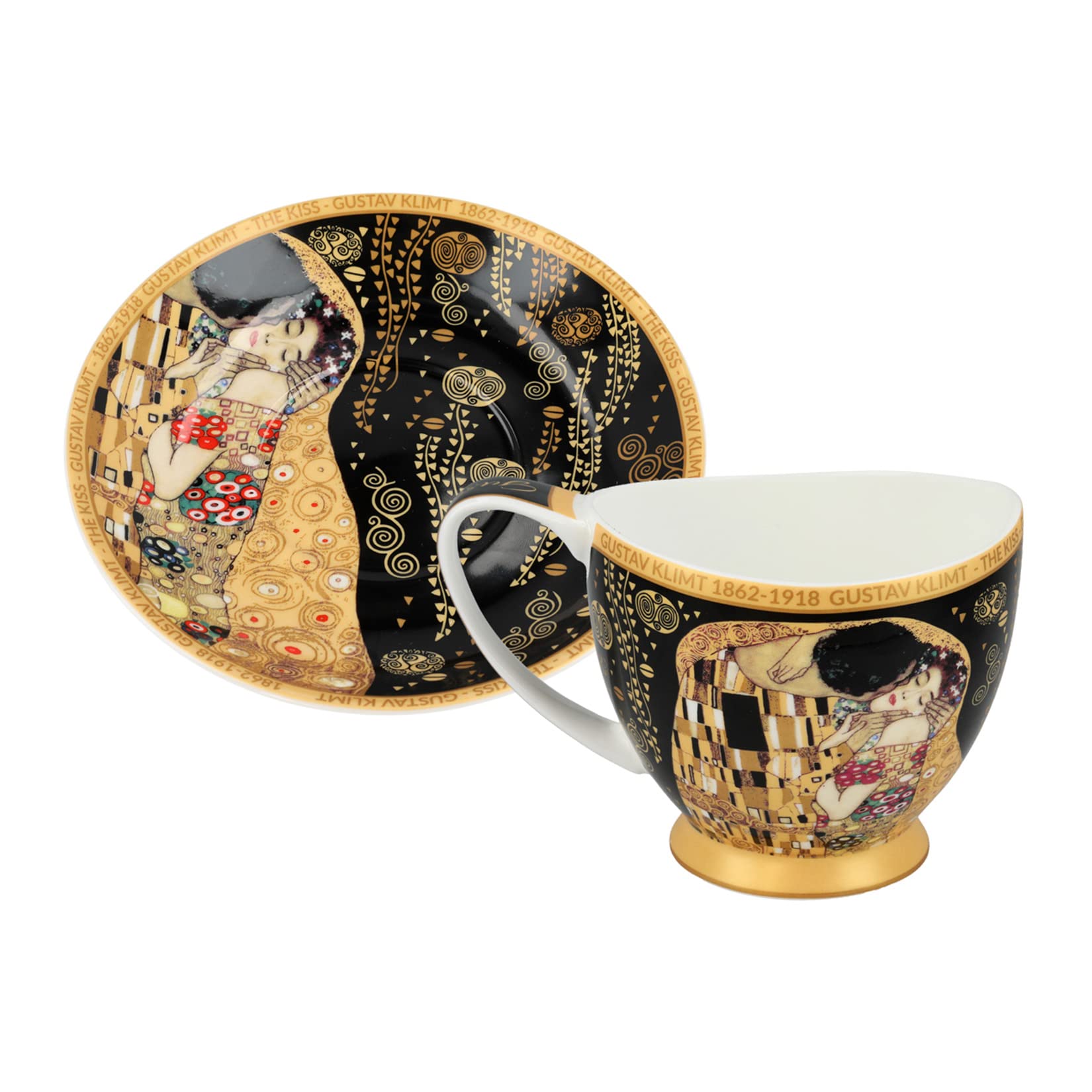 CARMANI - Taza de té y platillo de cerámica con Gustav Klimt, The Kiss 350 ml