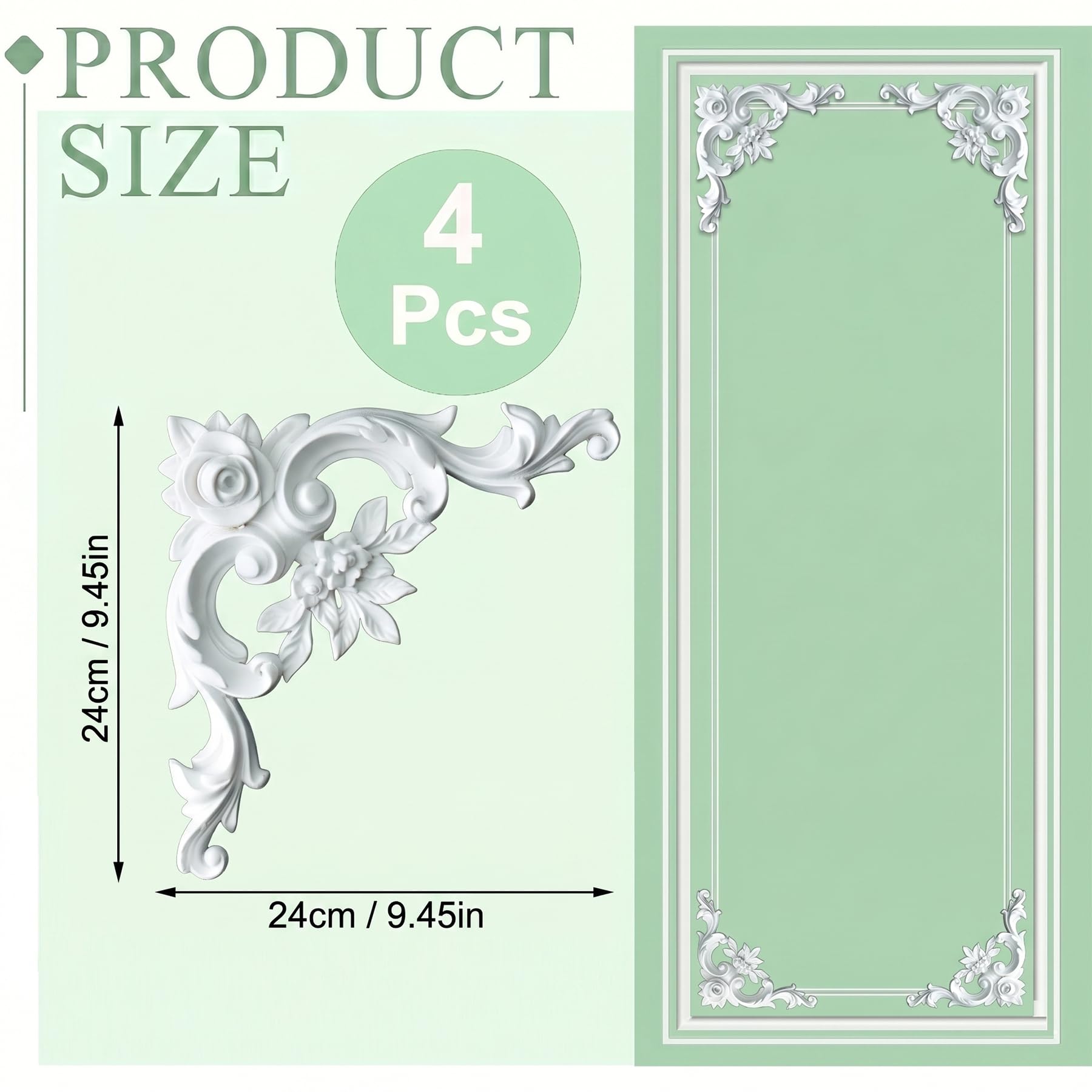 4 PCS Angolari Decorativi per Pareti E Soffitti in PU Modanature Angolari 3D con Decorazioni Floreali Profili Decorativi Verniciabili per Cornici E Angoli Elegante Finitura