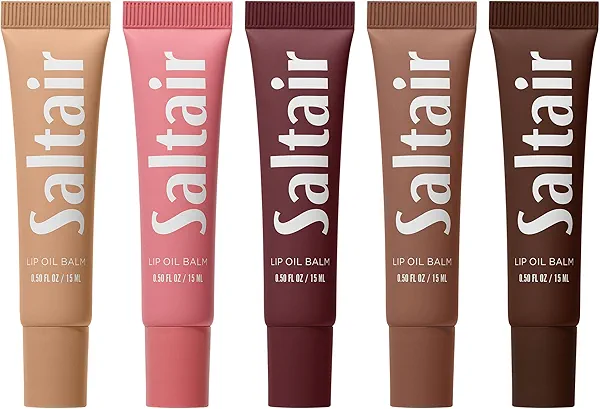 Saltair Hydrating Lip Oil Balm, Clear and Tinted Lip Gloss, Essentials Shades 5-Pack. Moisturizing Vegan Conditioning for Dry Cracked Lips with Glossy High-Shine Finish. Coconut Vanilla Flavor