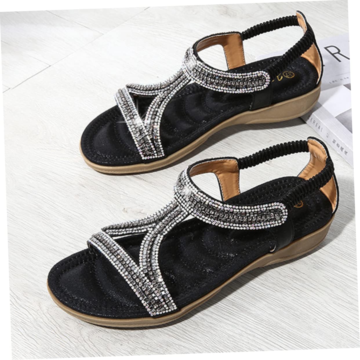 Sandali Zeppa Donna Neri, Taglia 38, Stile Fashion | Plastica, 1 Paio, Facili da Indossare e Comodi, per Party e Birthday, Vacanze Estive