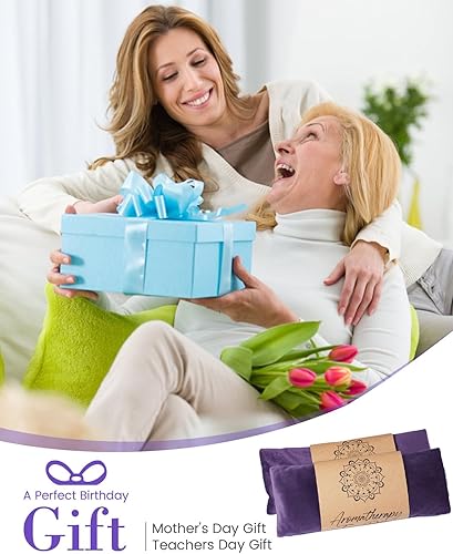 Miniatura 3 de Paquete de 2 almohadas de ojos de lavanda para regalo de lavanda morada, máscara de ojos con peso calentada para ojos hinchados, senos nasales,