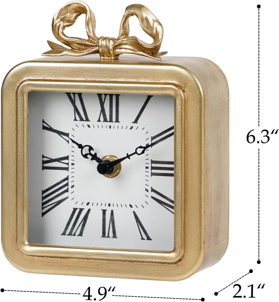 NIKKY HOME Gold Table Clocks, Table Clock Decor with Bow Metal Desk Clock Vintage Desk Clocks Silent Non-Ticking Battery Operated Decorative Shelf Clock for Living Room Bedroom