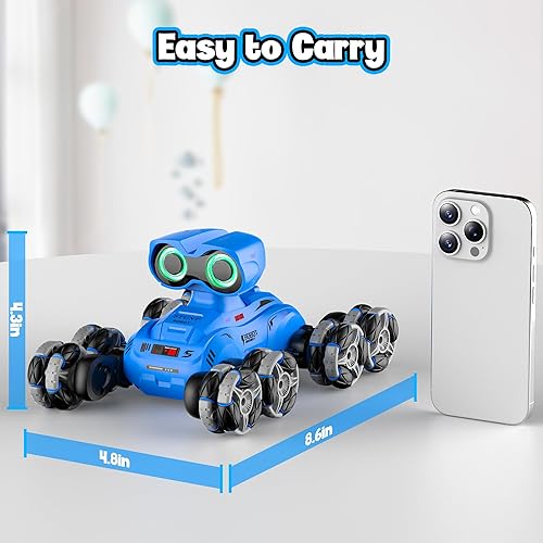 Miniatura 7 de Juguetes robot, auto de control remoto de 8 ruedas con demostración automática, rotación de 360, ojos LED, música, 2.4 GHz, autos RC todo terreno,