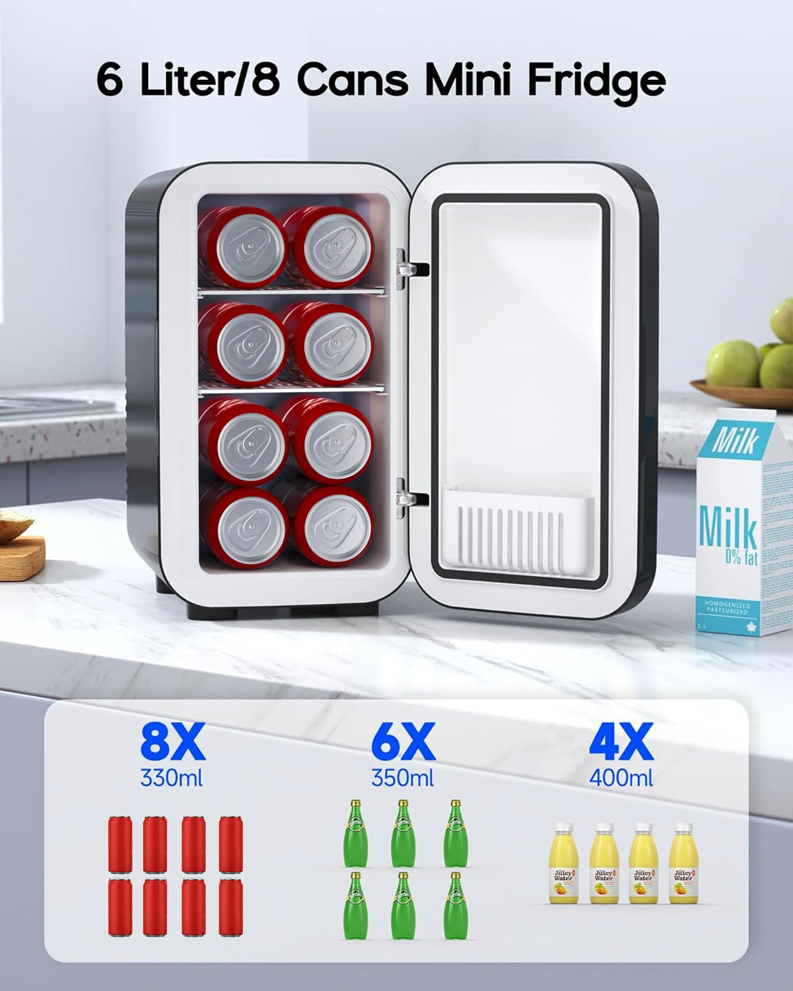 BEICHEN Mini nevera, refrigerador pequeño de 6 litros/8 latas para recámara, coche, oficina y recámara, enfriador termoeléctrico portátil de 110 V CA/CC y calentador para el cuidado de la piel