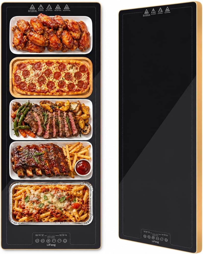 LIFENG Electric Warming Tray 40" x 14" – Glass-Top Full-Surface Food Warmer with 6 Temperature Modes & Timer, Warming Tray for Buffets, Parties, Sabbath, Holidays & Everyday Dining,Black