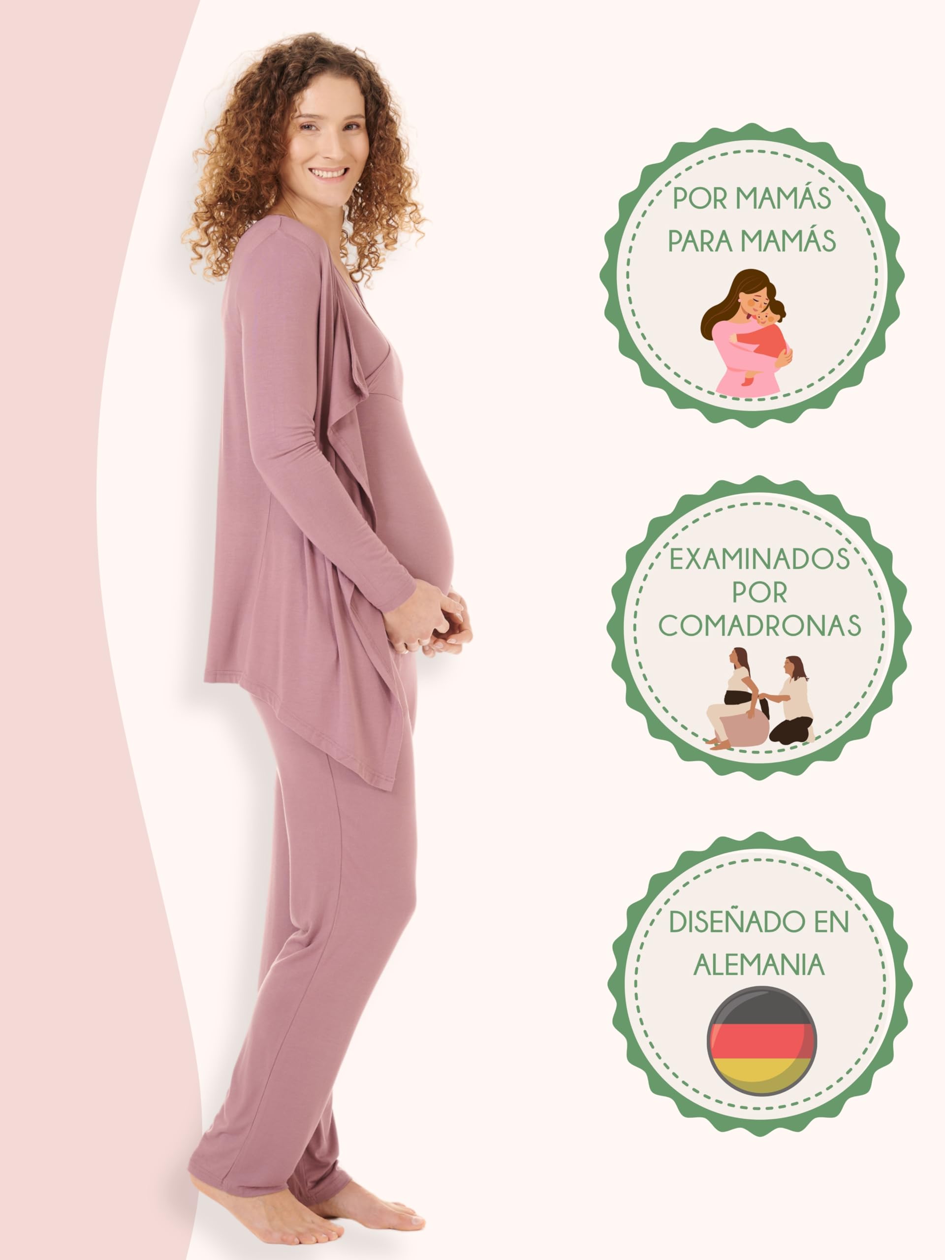 Herzmutter Pijama-Set de Maternidad - Pijama de Lactancia - Conjuntos de Pijamas para futuras Mamas - Lencería - Cárdigan-Pantalones-Top - Azul-Gris-Rosa - 8100