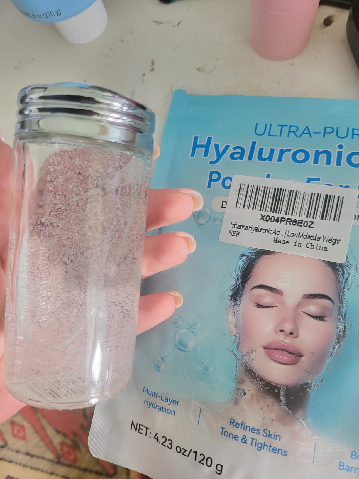 lofuanna Hyaluronic Acid Powder,Pure Hyaluronic Acid Powder for Skin,Water-Soluble DIY Facial Serum for Face Hydration & Moisture | Low Molecular Weight 3g