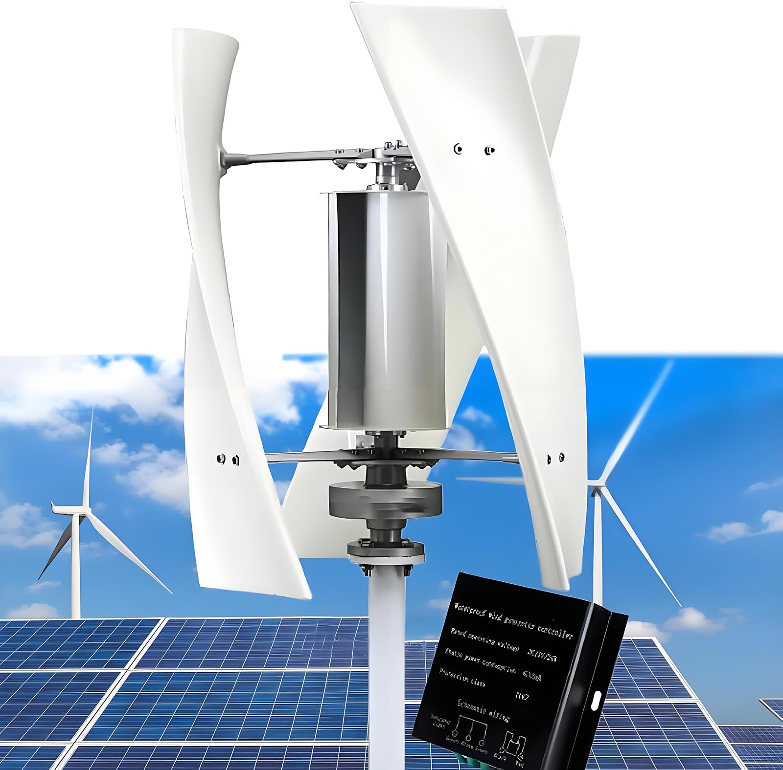 Kit Complet d'éolienne Verticale 12 V, 24 V et 48 V, 3 pales, Turbine éolienne de 20 000 W avec contrôleur MPPT, pour terrasse, Bateau, Camping-Car, Chalet ou Bateau 220V