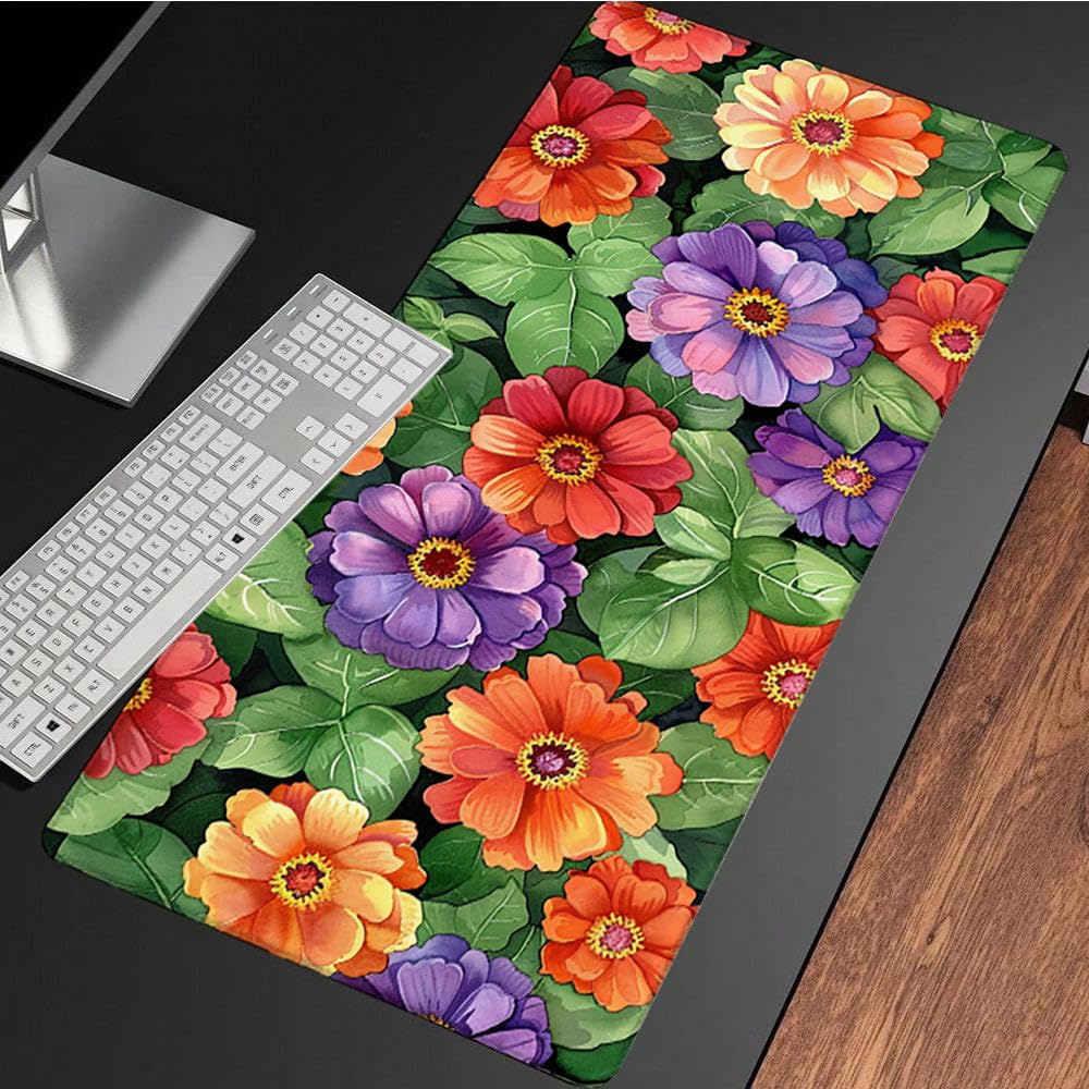 Kolorowa podkładka pod mysz XXL, podkładka na biurko, 1200 x 600 cm, szyte krawędzie, podkładka pod mysz, gumowa podstawa, kwiaty, podkładka pod mysz, stabilna przyczepność na gładkich powierzchniach,