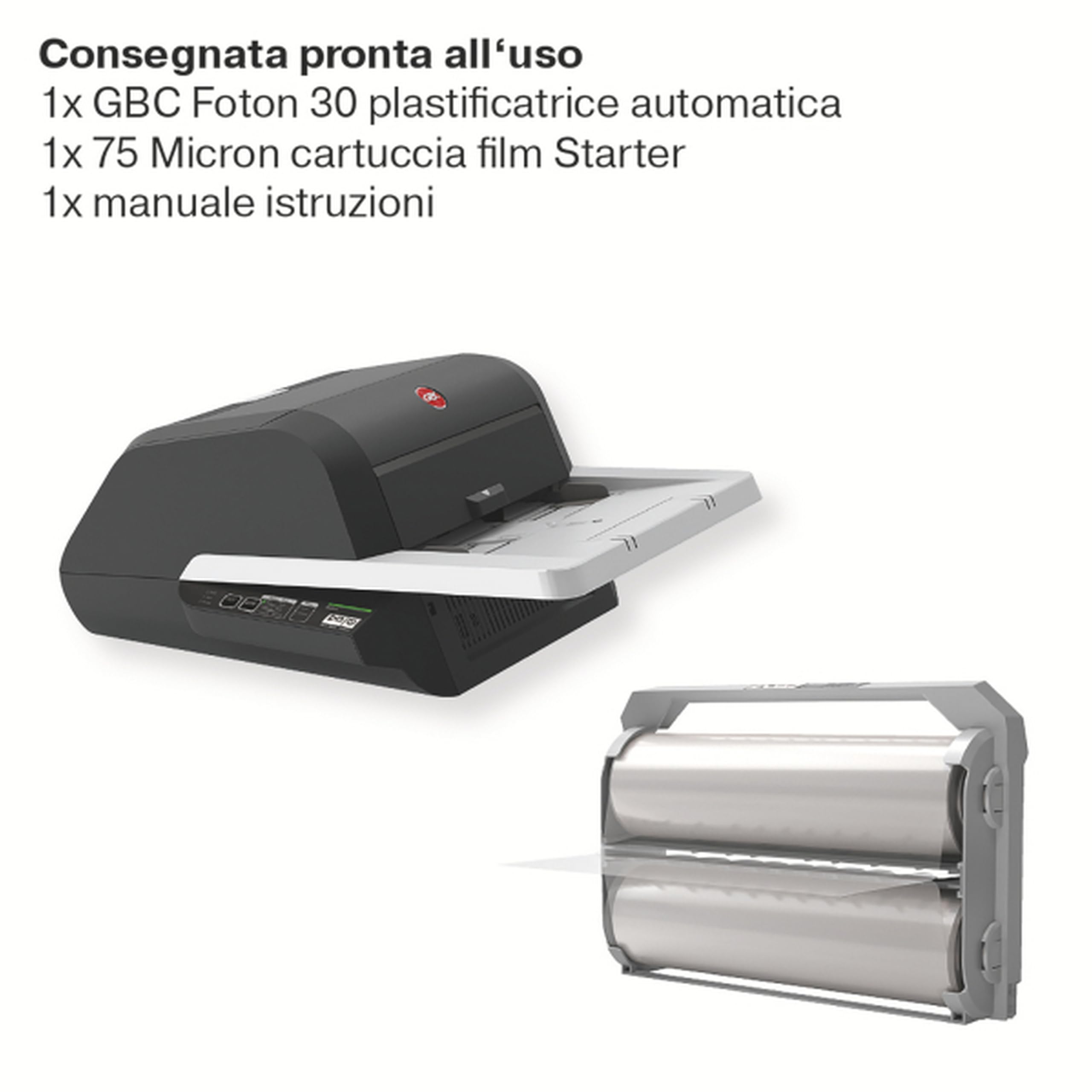 GBC Foton 30 - Plastificatrice a caldo da ufficio automatica A3, Plastistificazione facile veloce con bobine a cartuccia automatica, Nero, 4410011