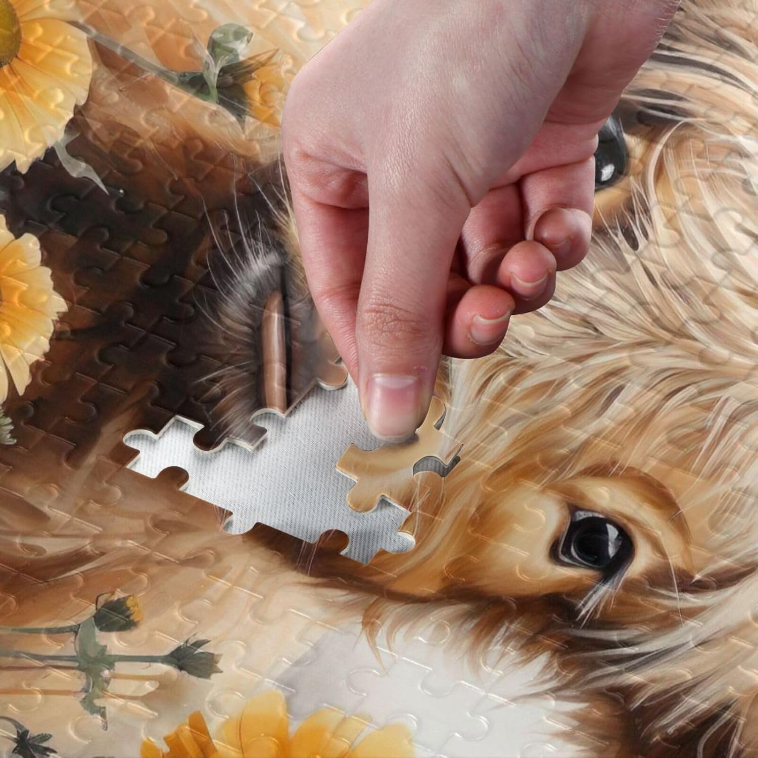Cute Highland Cow Puzzles for Adults 500 Piece Sunflower Jigsaw Puzzles with Mesh Bag for Adult Gift 202a5409