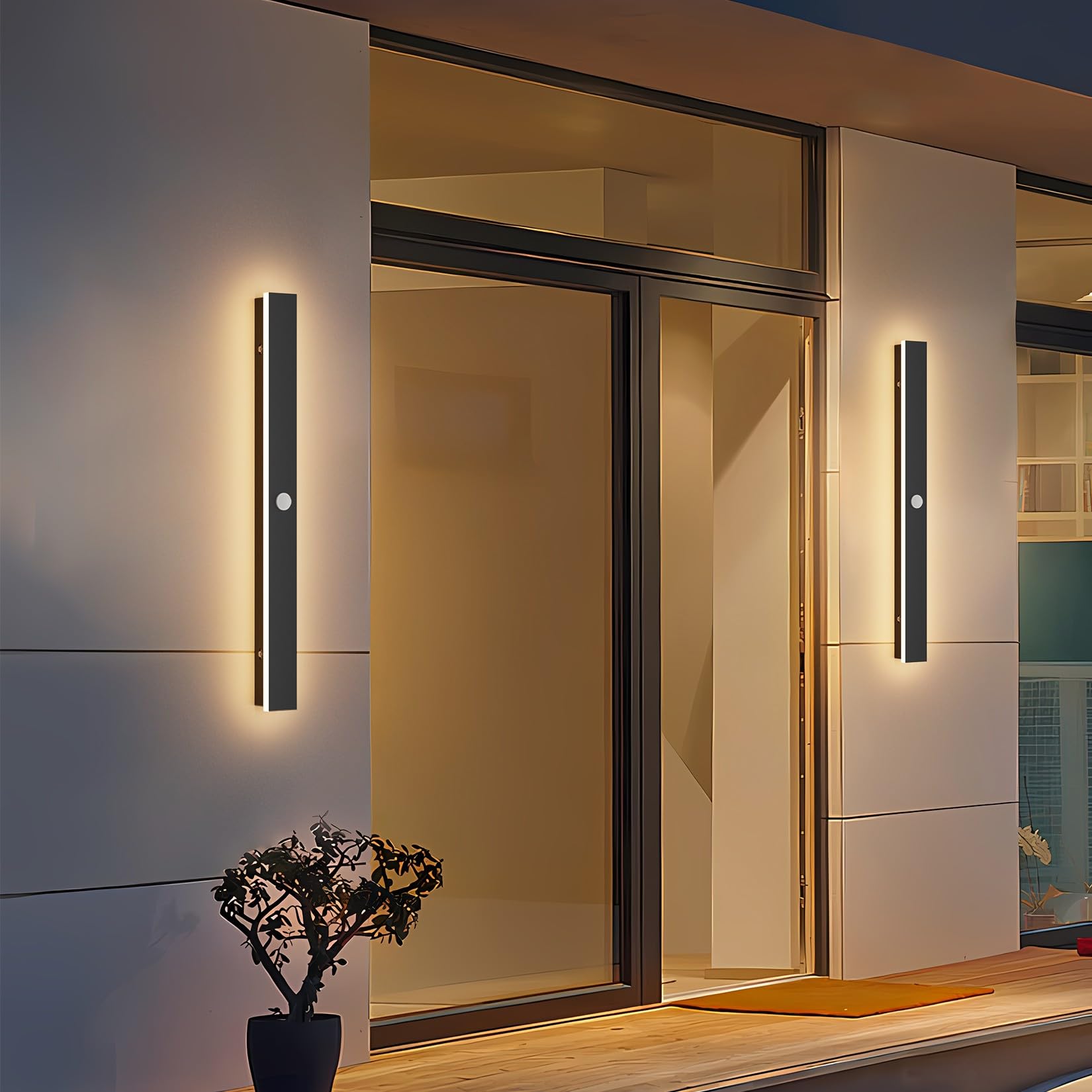 K-Bright Applique da Parete Lunga con Sensore di Movimento LED Moderno Lampada Esterno Interno Bianco Caldo 3000K Per Terrazzo Balcone Porta IP65 Impermeabile Nero 60CM