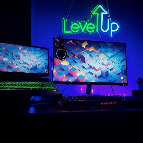 Miniatura 5 de Level UP - Letrero de neón para decoración de pared, sala de juegos, zona de juegos, luz de neón LED, decoración de pared del hogar, dormitorio,