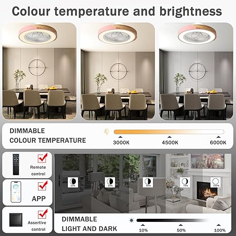 KVOYYIRA Lamp Met Ventilator En Afstandsbediening Stille LED Dimbare Plafondventilator Met Licht Omkeerbare Gelijkstroomventilator Met Licht Verkrijgbaar In Winter En Zomer Voor Keuken Slaapkamer-Pink photo 3
