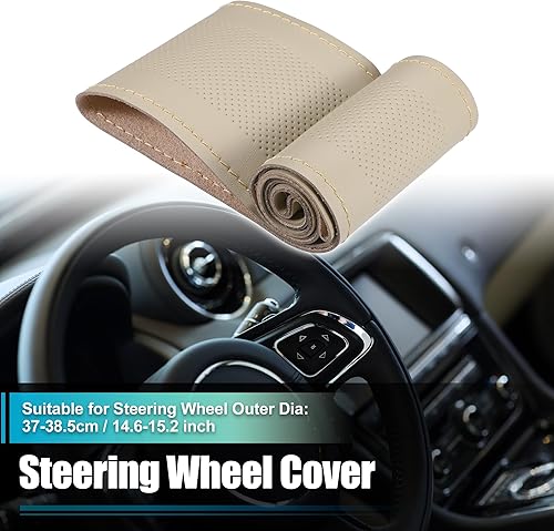 Miniatura 2 de uxcell Funda para volante de automóvil de 14.6-15.2 pulgadas de diámetro, costuras cosidas a mano, universal, transpirable, cómoda, piel sintética