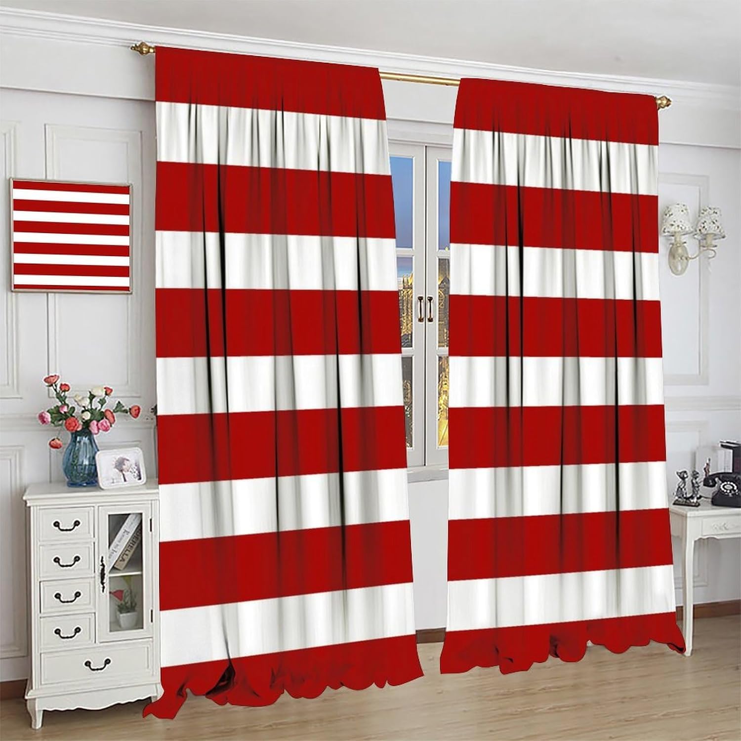 Striped Blackout Curtains,Red and White Striped Modern Fashion Red White Design Pattern Christmas Fabric Window Treatments Rod Pocket Drapes for Living Room Bedroom Kitchen 42x45in