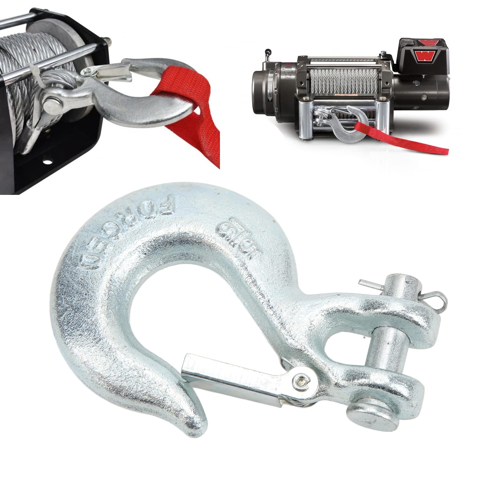 Asixxsix Clevis Slip Hook with Safety Latch, 5/16in 4700lbs Winch Hook Heavy Duty Carbon Steel Clevis Safety Hook for Trailer Winch, Safe to Operate